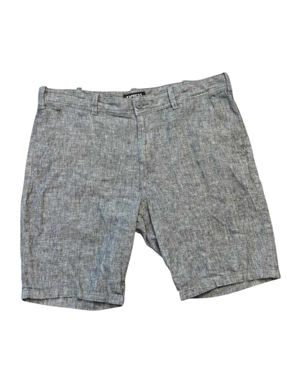 Express Men’s Classic Fit Linen-Blend Flat-Front Shorts Heathered Gray - Size 36